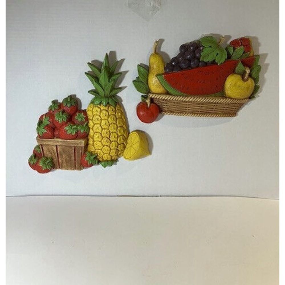 Homco Fruit Basket Plaques (Pair)‎ Vintage 1975 Dart, Indiana, USA